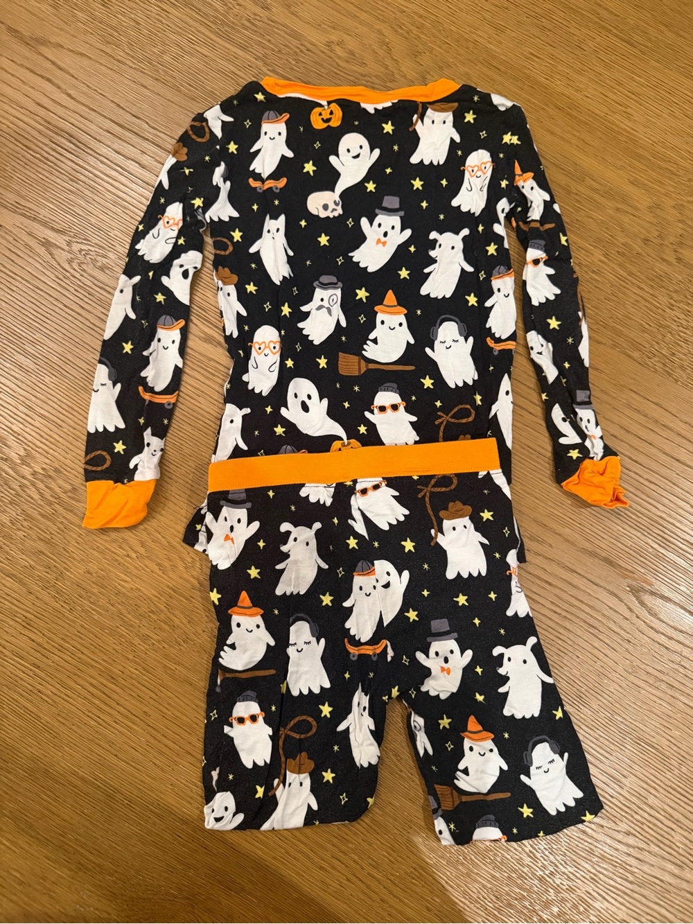 Little Sleepies Black & Orange Ghost Print Halloween Pajama Set